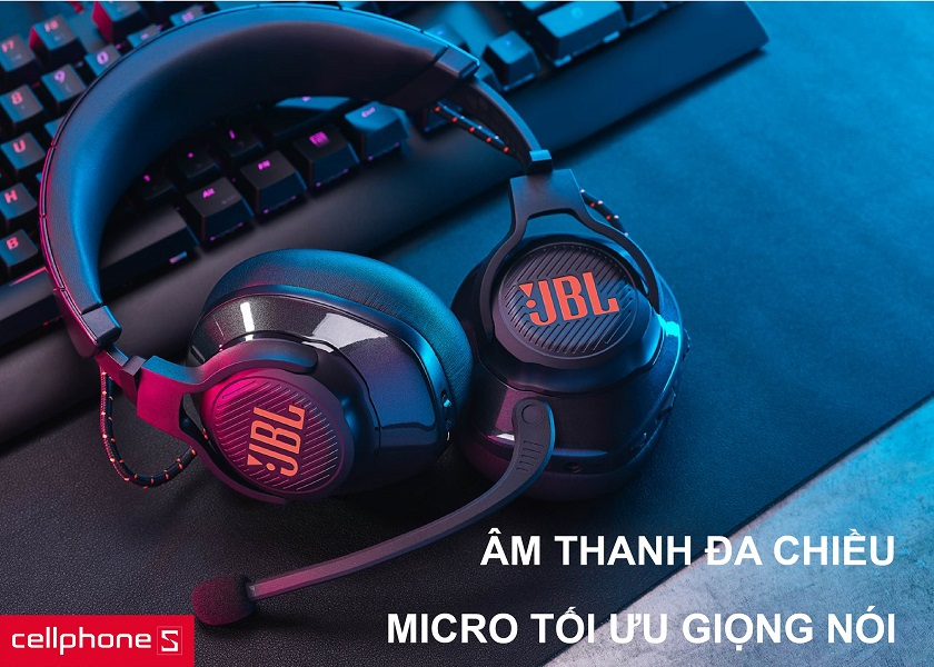 Công nghệ âm thanh đa hướng JBL QuantumSURROUND xuất sắc và Micro tối ưu giọng nói chân thật