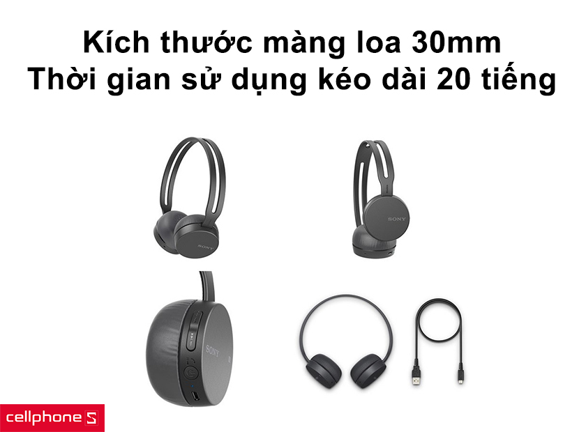 Kích thước màng loa 30mm cùng thời gian sử dụng kéo dài đến 20 tiếng