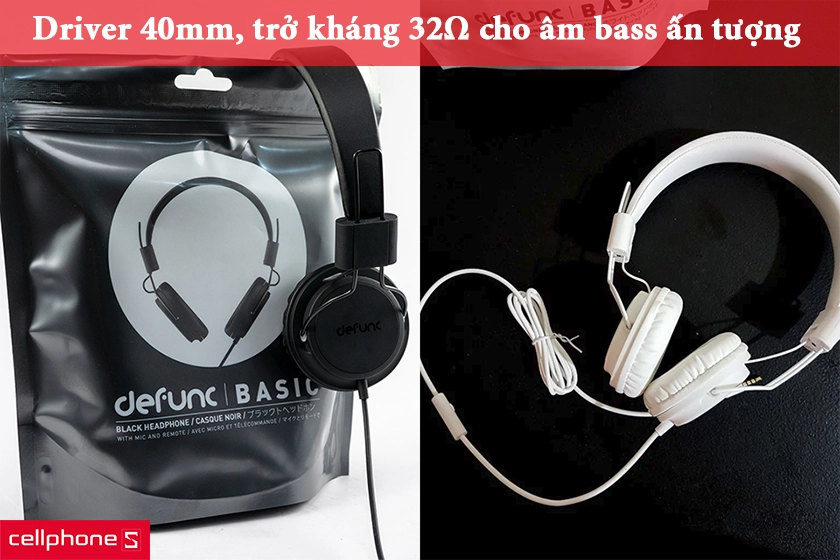 Âm thanh sôi động với driver 40mm, trở kháng 32Ω, dải tần số 20Hz - 20KHz
