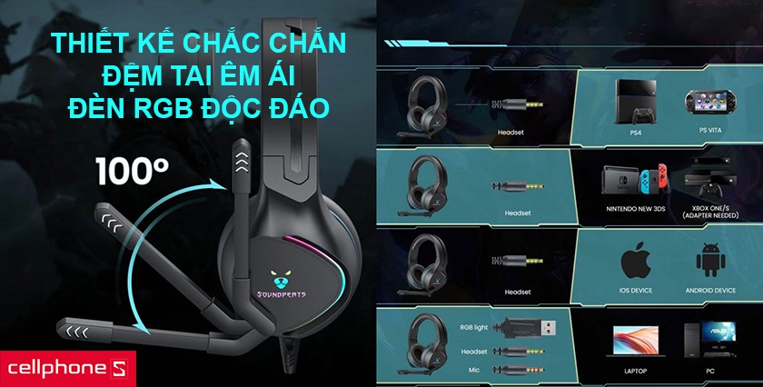 Thiết kế chắc chắn, đệm tai êm ái cùng đèn RGB độc đáo