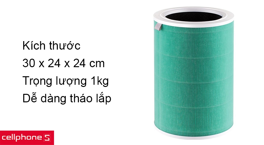 Thiết kế hình trụ đứng sử dụng để thay thế lõi cũ của các loại máy lọc khí của Xiaomi