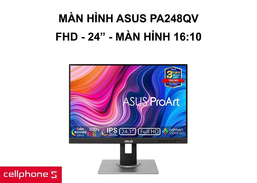 Màn hình chuyên đồ họa Asus 24 Proart PA248QV với độ chuẩn màu cao