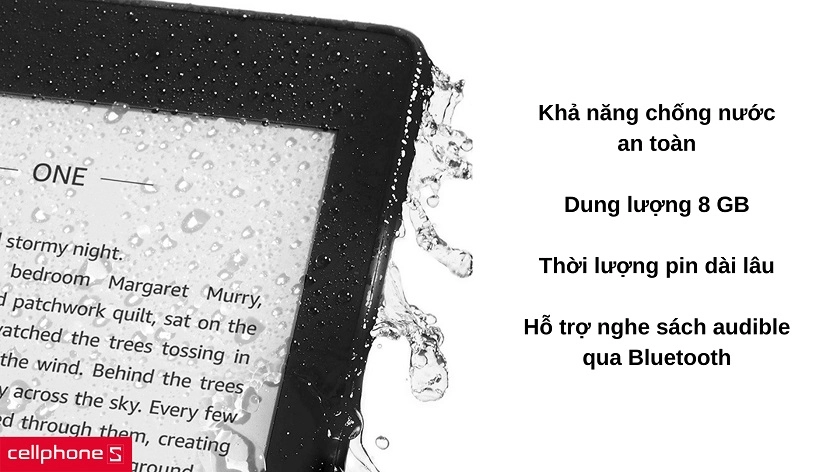 Dung lượng chứa sách 8GB, pin 1500 mah, hỗ trợ nghe sách qua Bluetooth