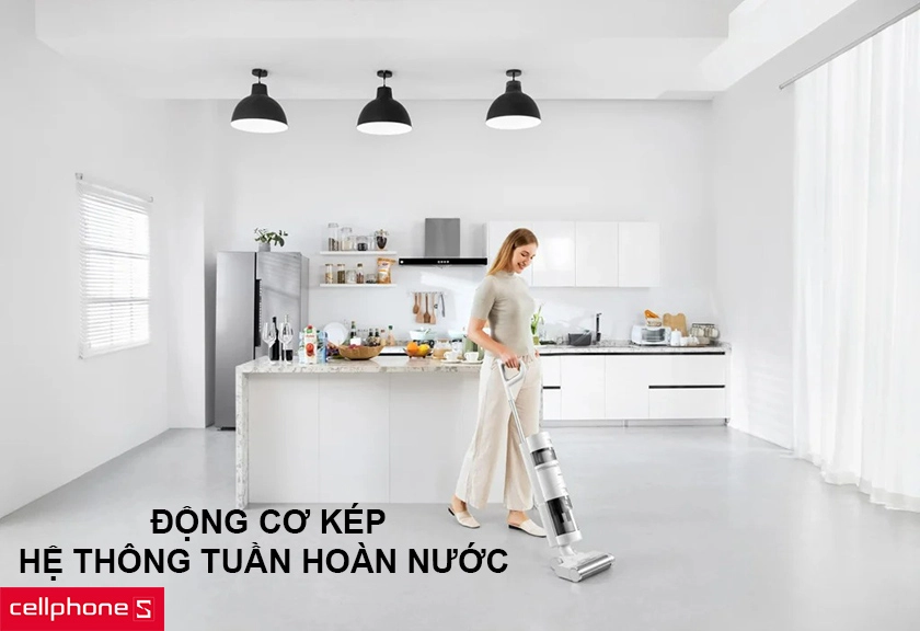 Thiết kế động cơ kép, hỗ trợ hút bụi và lau sàn