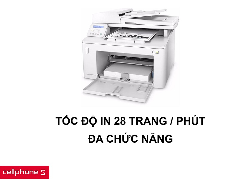 Tốc độ in nhanh chóng 28 trang / phút và khả năng in, copy, scan đa năng