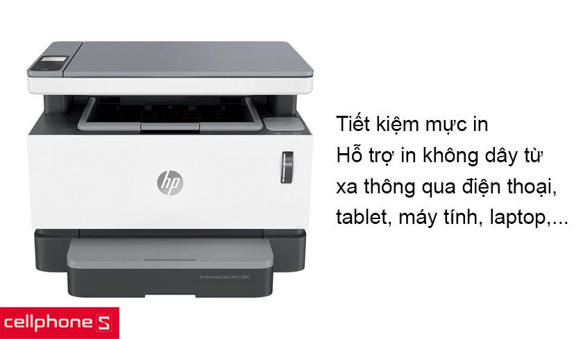 Tiết kiệm mực in hơn 75% với hộp mực đi kèm in tới 5000 trang, hỗ trợ in không dây