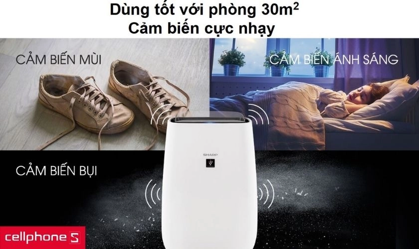 Dùng tốt với phòng 30m2, cảm biến ánh sáng, mùi và bụi bẩn cực nhạy