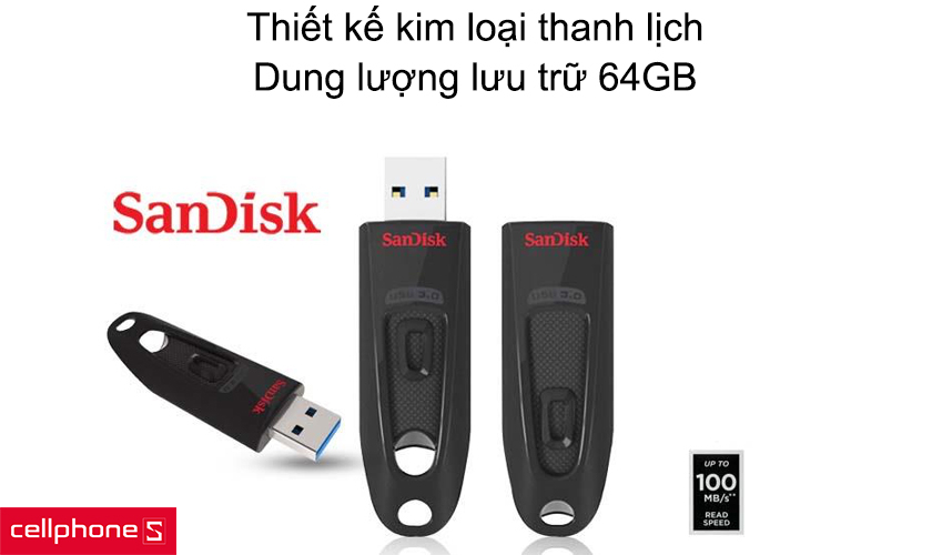 Thiết kế kim loại thanh lịch, dung lượng lưu trữ 64GB