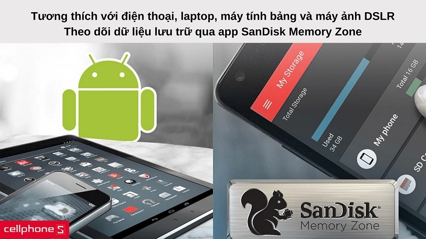 Tương thích với nhiều thiết bị điện tử, dễ dàng back up dữ liệu qua app điện thoại
