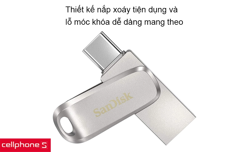 Thiết kế nhỏ gọn, nắp xoay tiện dụng và thiết kế móc lỗ khóa dễ dàng bỏ túi