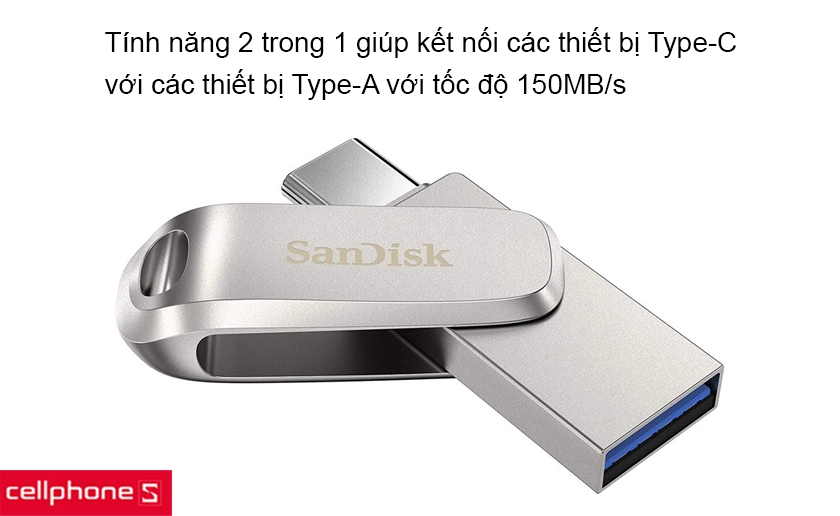 Tính năng 2 trong 1 thuận tiện di chuyển dữ liệu, tốc độ lưu trữ đến 150MB/s