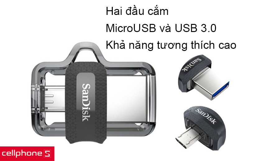 2 đầu cắm MicroUSB và USB 3.0