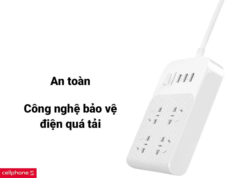 Ổ cắm điện Pisen BH-43 (4 Cổng AC – 3 Cổng USB) dán tường