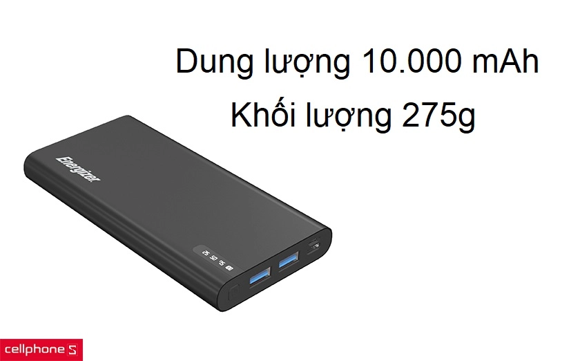 Thiết kế gọn nhẹ, dung lượng cao 10.000 mAh