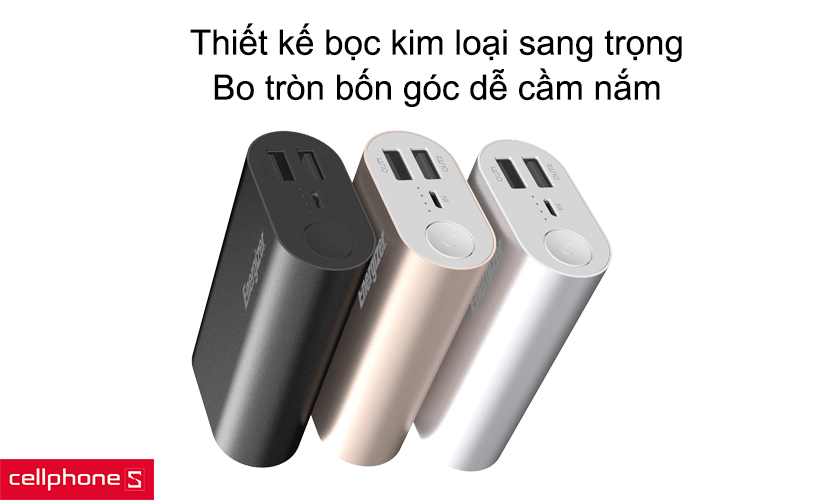 Thiết kế bọc kim loại sang trọng, bo tròn bốn góc dễ cầm nắm