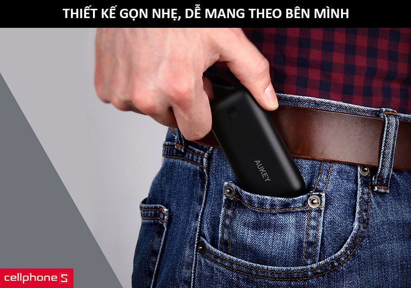 Thiết kế gọn gàng, dễ dàng bỏ vào túi quần, sử dụng cổng sạc microUSB thông dụng