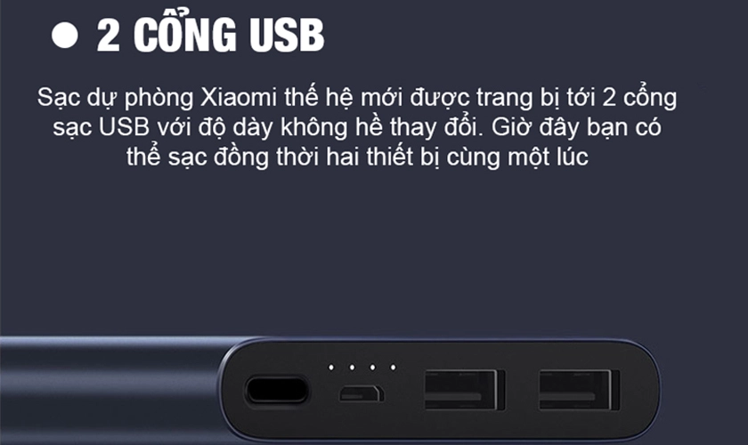 2 cổng USB tiện lợi, công nghệ sạc nhanh QC 3.0 cả hai chiều