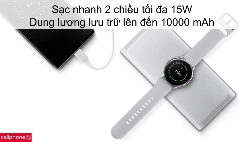 Sạc nhanh 2 chiều tối đa 15W, dung lương lưu trữ lên đến 10000 mAh
