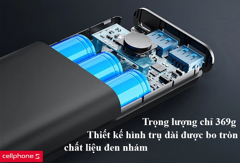 Trọng lượng chỉ 369g, thiết kế hình trụ dài được bo tròn