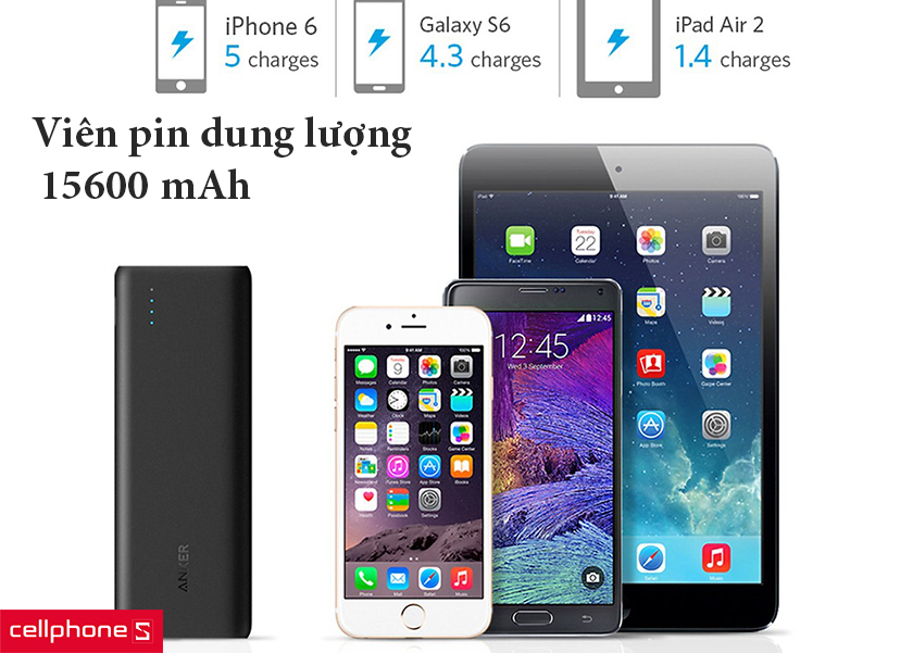Viên pin dung lượng15600 mAh dồi dào