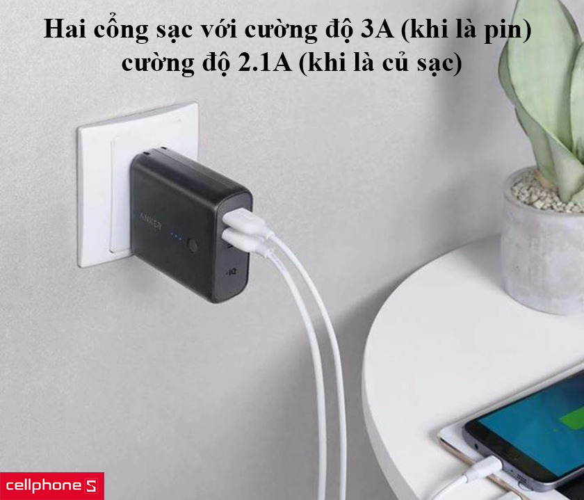 Hai cổng sạc với cường độ 3A/ 2.1A