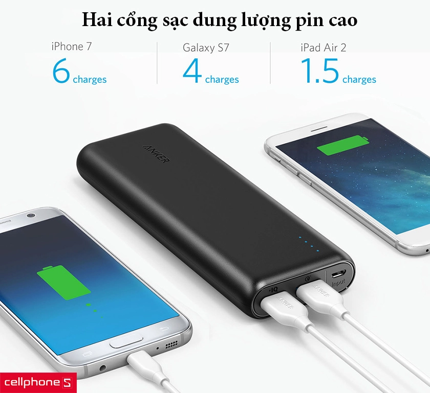 Hai cổng sạc cùng dung lượng pin cao