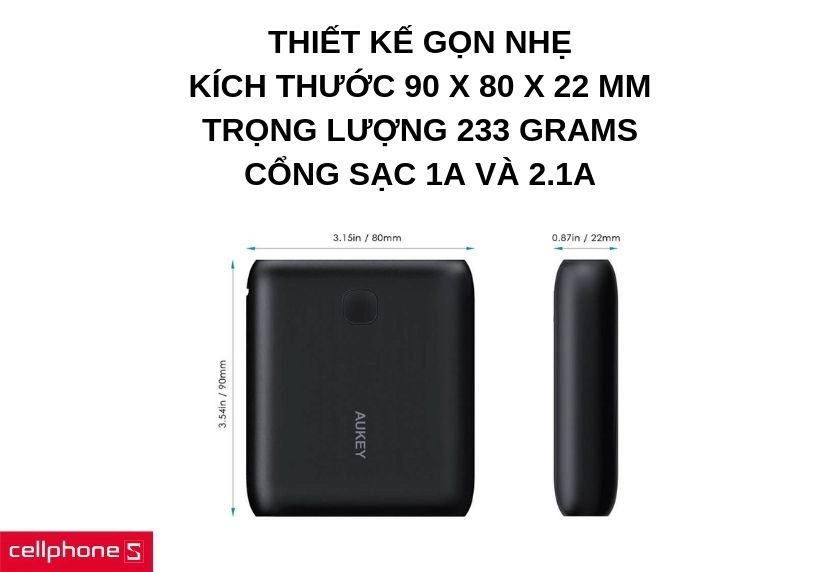 Thiết kế gọn nhẹ, kích thước 90 x 80 x 22 mm
