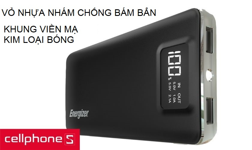 Vẻ ngoài chắc chắn, bền bỉ với vỏ nhựa nhám cùng khung viền mạ kim loại bóng bẩy, sang trọng