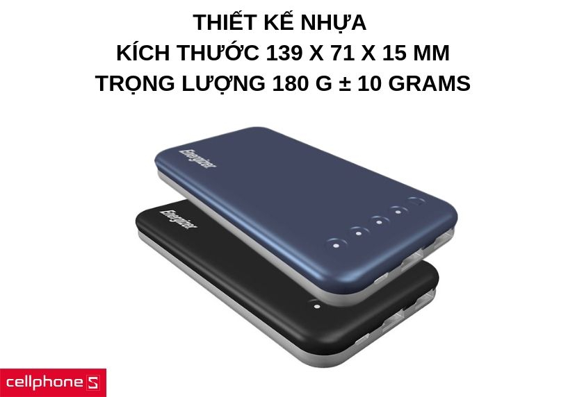 Thiết kế nhựa nguyên khối, 2 màu sắc lựa chọn, kích thước 139 x 71 x 15 mm, trọng lượng 180 g ± 10 grams