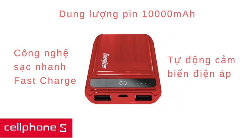 Dung lượng pin 10.000mAh cùng công nghệ sạc nhanh Fast Charge