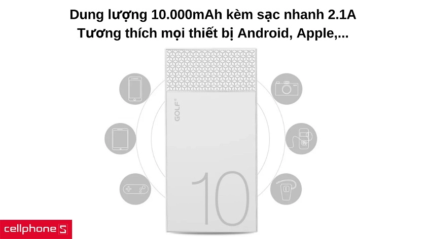 Dung lượng 10000mAh với tính năng sạc nhanh cho nguồn năng lượng dự trữ dài lâu