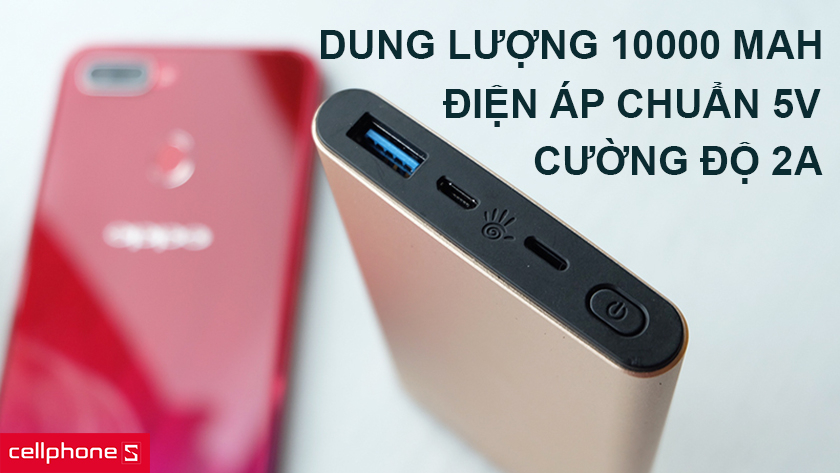 pin dự phòng OPPO 10000 mAh hỗ trợ cường độ dòng điện lên tới 2A
