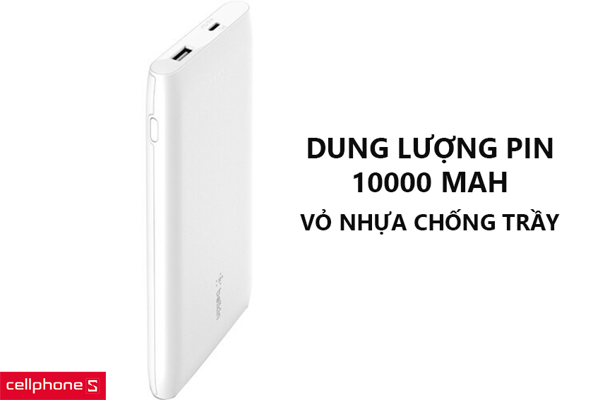 Dung lượng pin chuẩn 10000 mAh, thiết kế bền bỉ