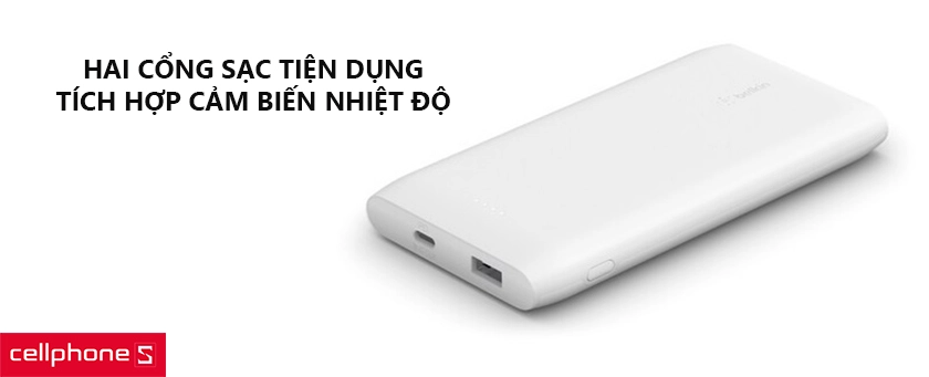 Trang bị hai cổng sạc tiện dụng, tích hợp cảm biến nhiệt độ