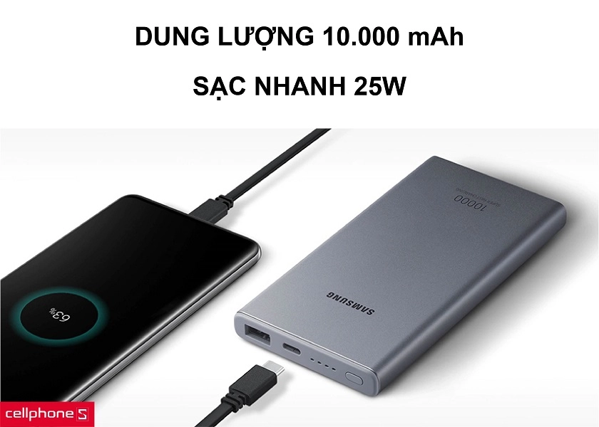 Dung lượng 10.000 mAh lớn đủ cho người dùng và sạc nhanh 25W tiện dụng