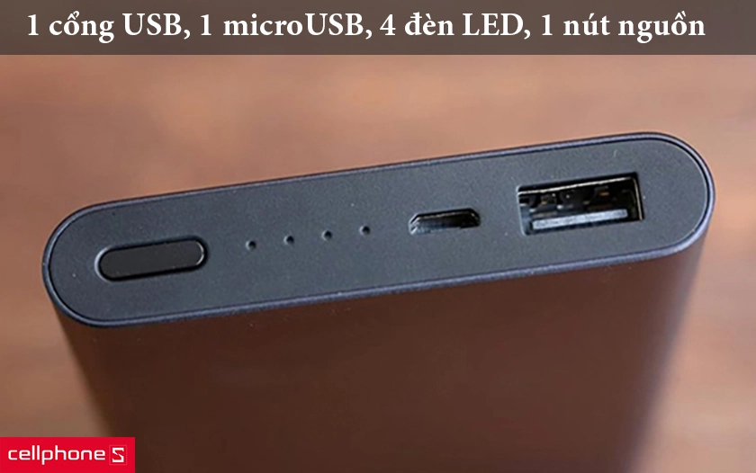 Một cổng sạc USB được tích hợp sạc nhanh, dung lượng pin cao 10000 mAh