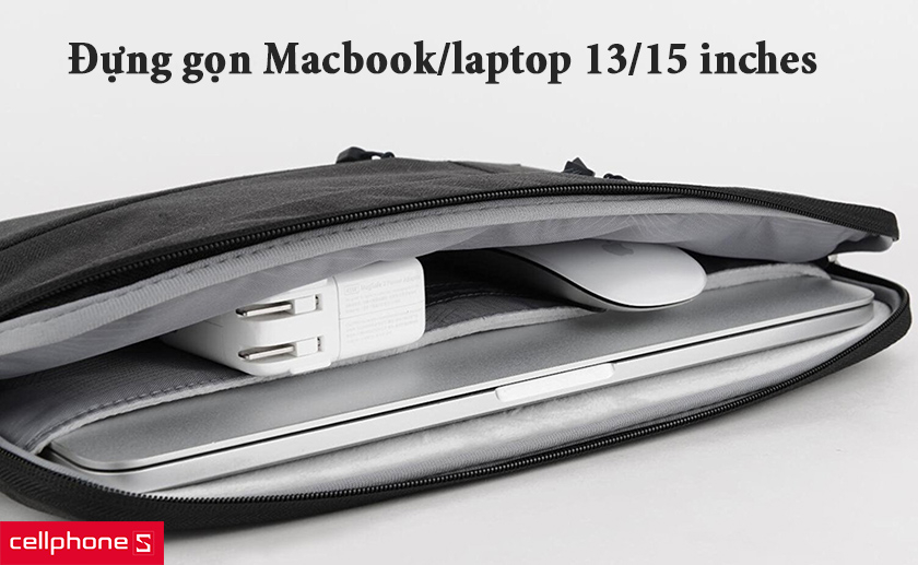 túi chống sốc còn có thể đựng được Macbook/laptop có kích thước nhỏ gọn như 13 inch