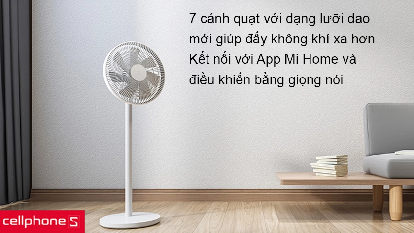 Cánh quạt 7 cánh giúp đẩy không khí xa đến 16 mét, điều khiển bằng giọng nói thông minh