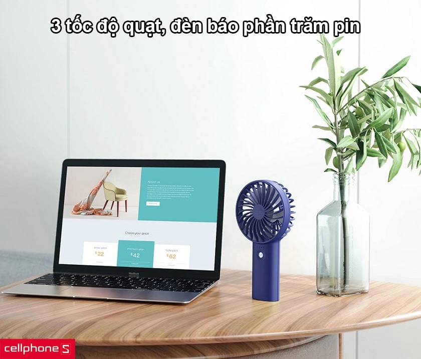 3 tốc độ quạt, đèn báo phần trăm pin