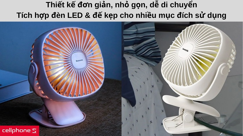 Hình dáng đơn giản, nhỏ gọn, tích hợp đế kẹp & đèn LED hữu ích
