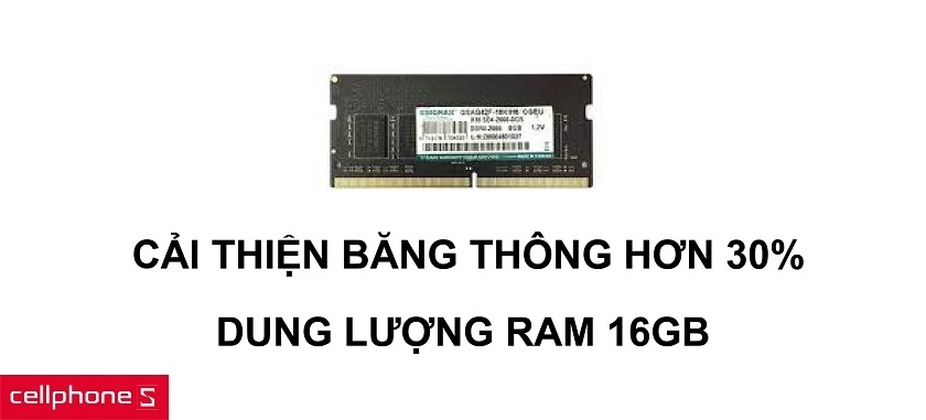 Cải thiện băng thông lên hơn 30% cùng dung lượng ram 16GB thoải mái đa nhiệm