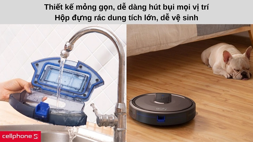Thiết kế màu nâu mỏng gọn với hộp đựng rác dung tích lớn & dễ vệ sinh