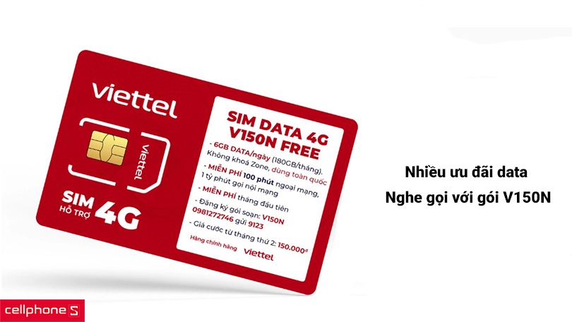 Sim 4G Viettel V150N 6GB/Ngày đầu số 03,08 - Data tốc độ cao 180GB/ tháng