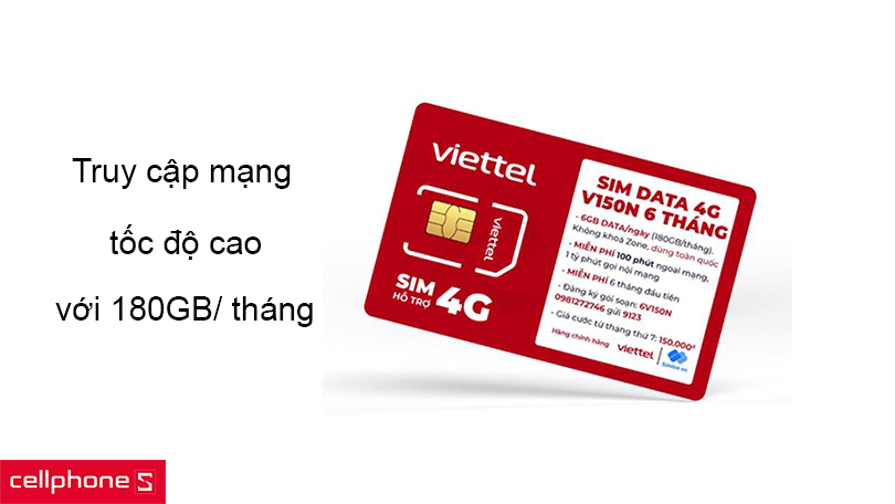 Sim 4G Viettel V150N 6GB/ ngày free 6 tháng - thoải mái truy cập dữ liệu