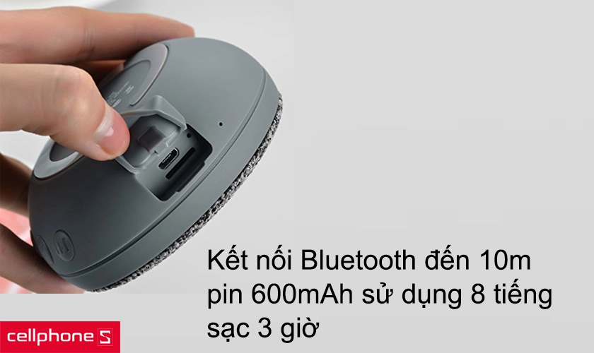 Kết nối bluetooth đến 10m, pin 600 mAh sử dụng 8 tiếng, sạc 3 giờ