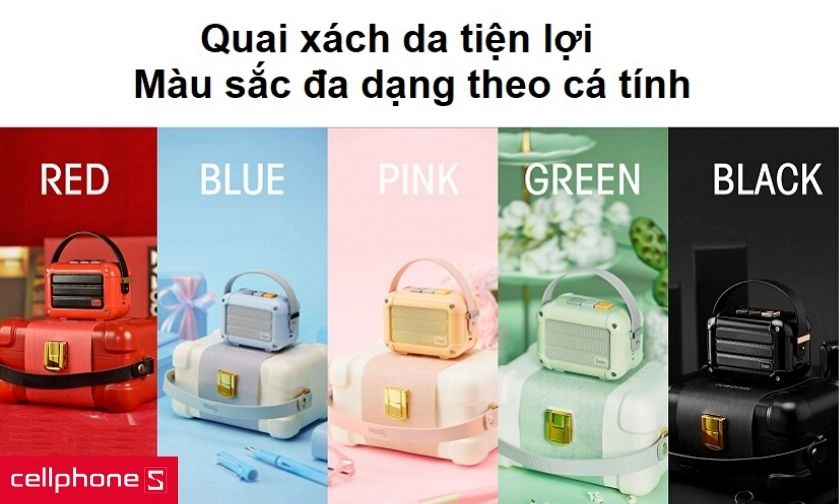 Thiết kế nhỏ gọn, trọng lượng 340 g, thiết kế quai xách da cùng năm màu sắc cho bạn lựa chọn