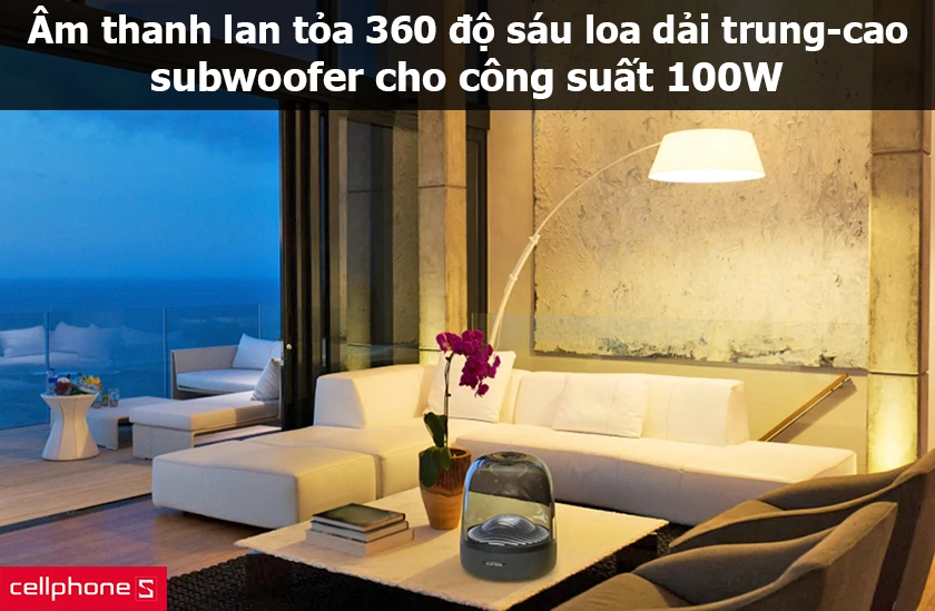 Âm thanh lan tỏa 360 độ, subwoofer cho công suất 100W