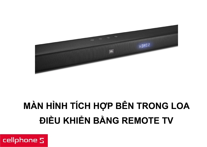 Màn hình tích hợp bên trong mặt lưới của loa cùng điều khiển tích hợp cùng remote TV