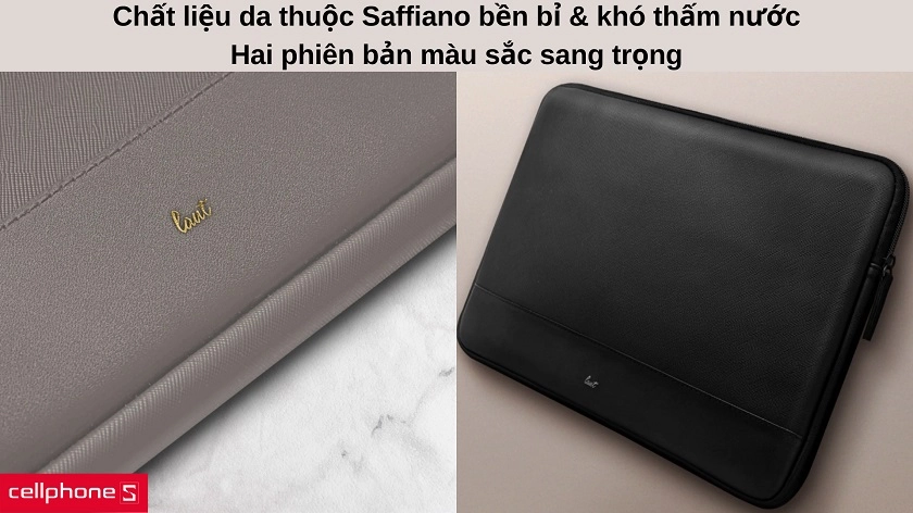 Chế tác từ da thuộc Saffiano với hai lựa chọn màu sắc sang trọng
