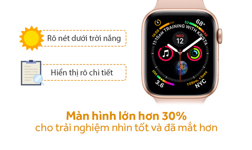 Apple Watch 4 44mm sở hữu màn hình lớn hơn 30%, thay được nhiều mặt đồng hồ
